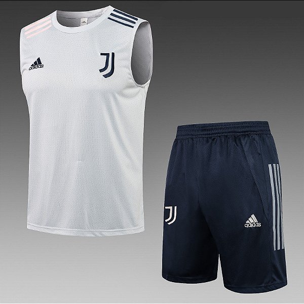 Kit Treino Conjunto Juventus Branco E Azul Escuro Regata E Short Masculino 2021 / 2022