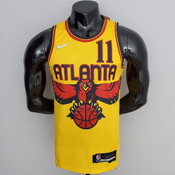 Regata Basquete NBA Atlanta Hawks Young 11 Amarela Edição Jogador Silk