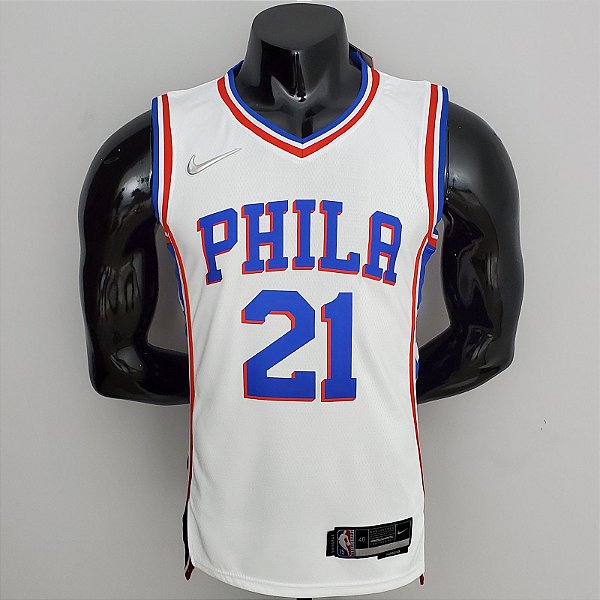 Regata Basquete NBA Philadelphia 76ers 75º aniversário Embiid 21 Edição Jogador Silk