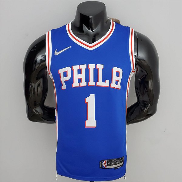 Regata Basquete NBA Philadelphia 76ers 75º aniversário Azul Harden 1 Edição Jogador Silk