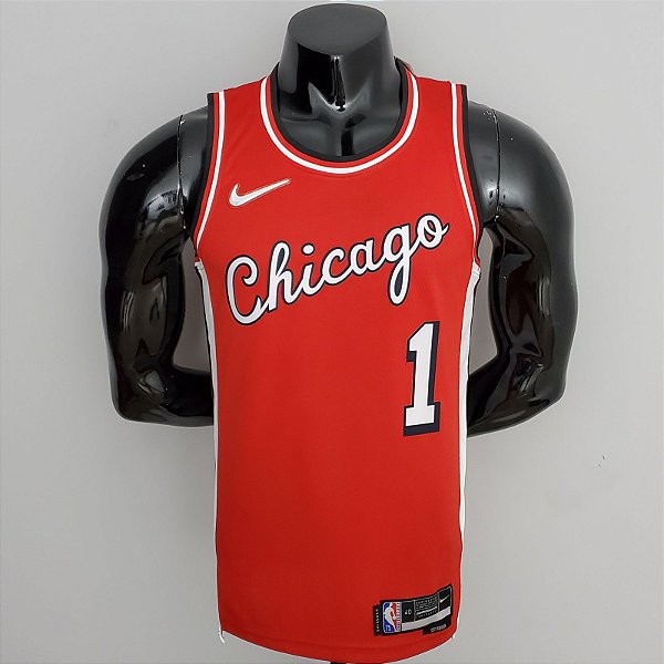 Regata Basquete NBA Chicago Bulls 75º aniversário Rose 1 Vermelha Edição Jogador Silk