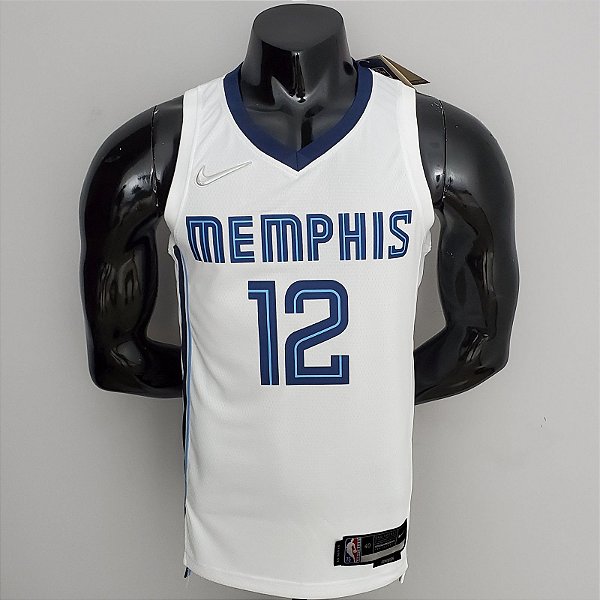 Regata Basquete NBA Memphis Grizzlies 75º aniversário Morant 12 Branca Edição Jogador Silk