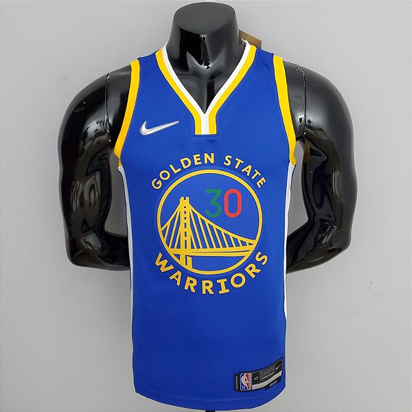 Regata Basquete NBA Golden State Warriors 75º aniversário Curry 30 Azul Edição Jogador Silk