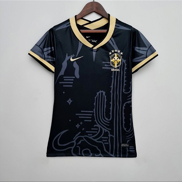 Nova Camisa Feminina Brasil Preta 2022 / 2023