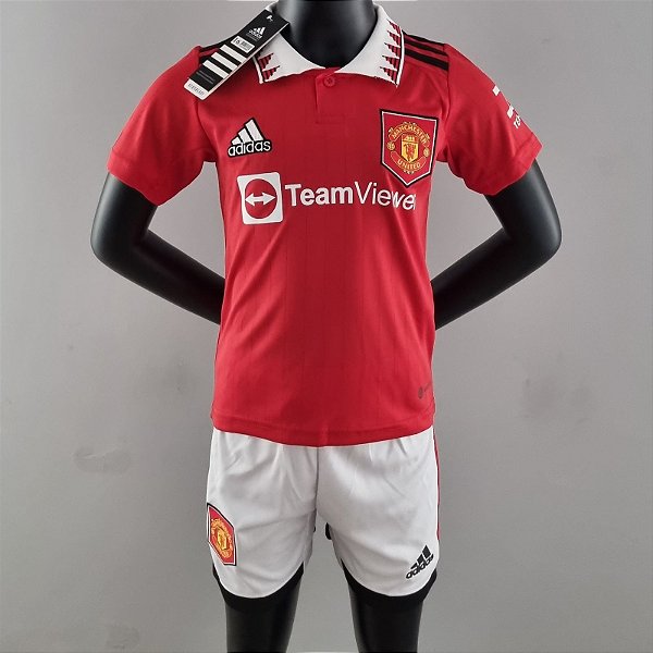 Novo Kit Infantil Manchester United 1 Camisa e Short  2022 / 2023