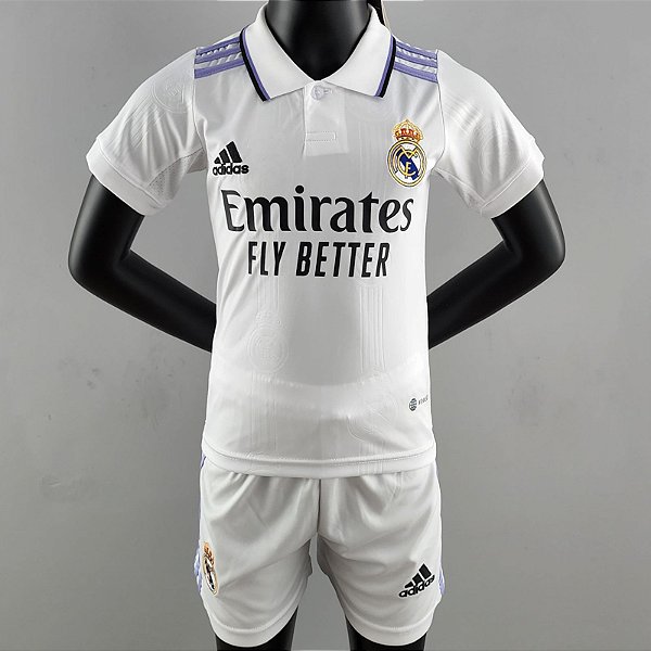 Novo Kit Infantil Real Madrid 1 Branco Camisa e Short 2022 / 2023 - 021  Sport Store