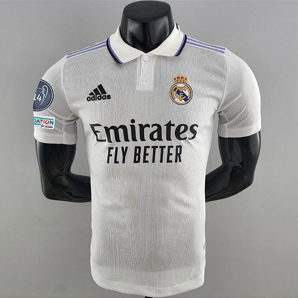 Nova Camisa Edição Jogador Real Madrid 1 Patch UEFA Champions League Masculina 2022 / 2023