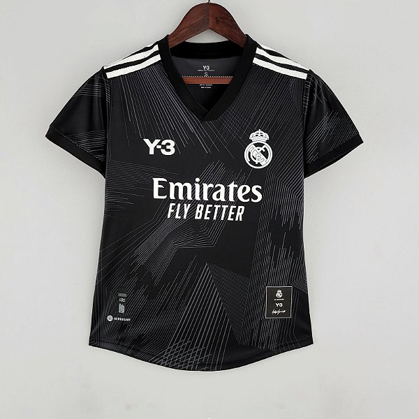 Nova Camisa Feminina Real Madrid Y-3 Preta 2022 / 2023