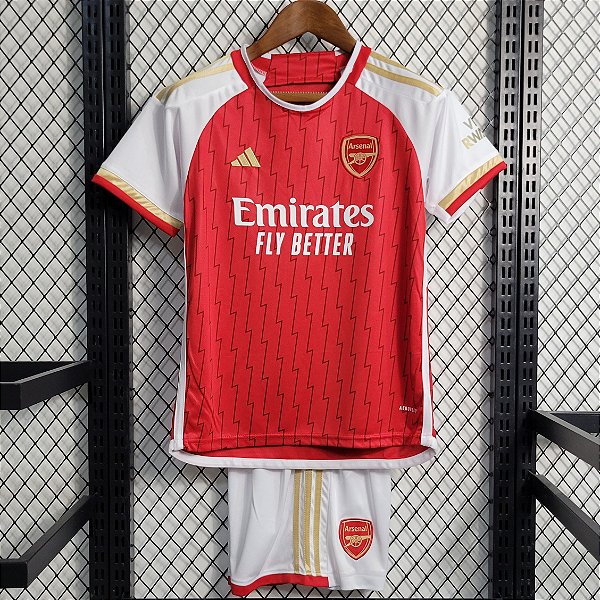 Novo Kit Infantil Arsenal 1 Vermelho E Branco Camisa e Short  2023 / 2024