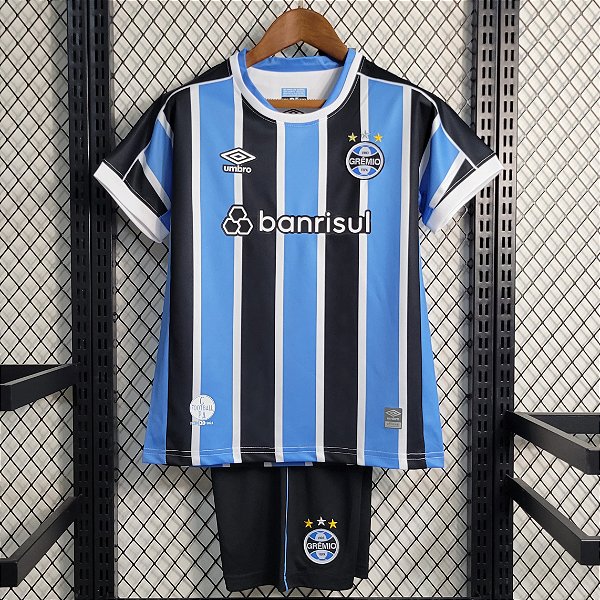 Novo Kit Infantil Grêmio 1 Azul E Preto Camisa e Short 2023 / 2024