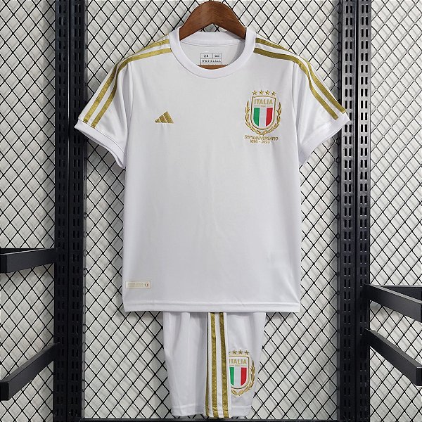 Novo Kit Infantil Itália 125 anos Branco Camisa e Short 2023 / 2024