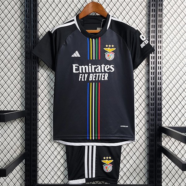 Novo Kit Infantil Benfica 2 Preto Camisa e Short 2023 / 2024