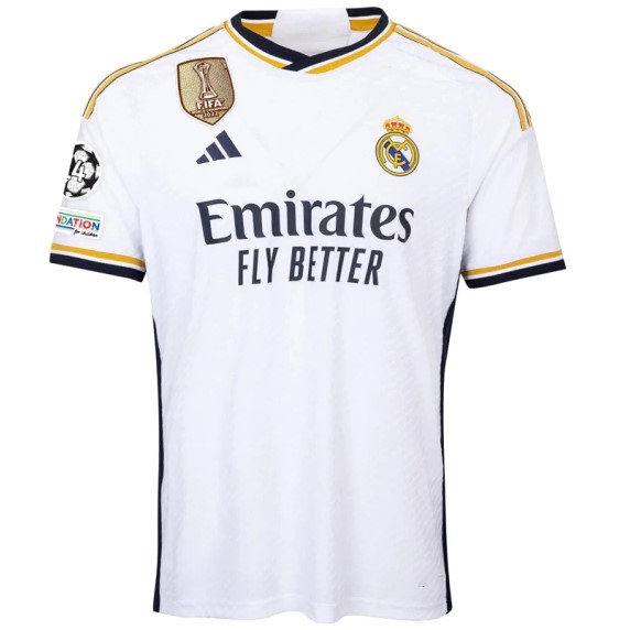 Nova Camisa Real Madrid 1 Com Patch UCL E Mundial De Clubes Torcedor Masculina 2023 / 2024