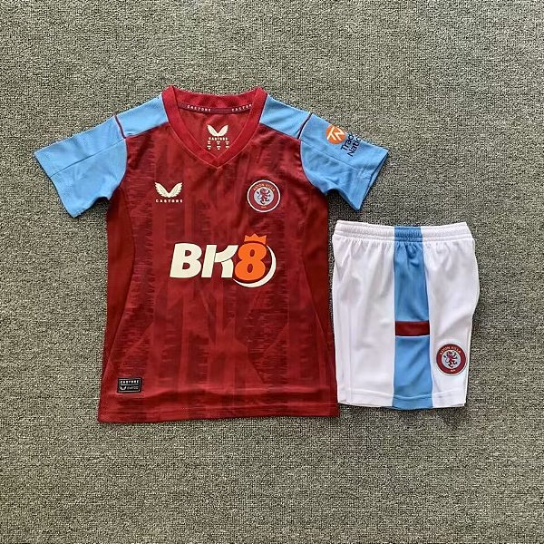 Novo Kit Infantil Aston Villa 1 Camisa e Short 2023 / 2024