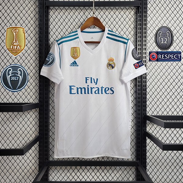 Camisa Real Madrid 1 Retrô Com Patchs 2017 / 2018
