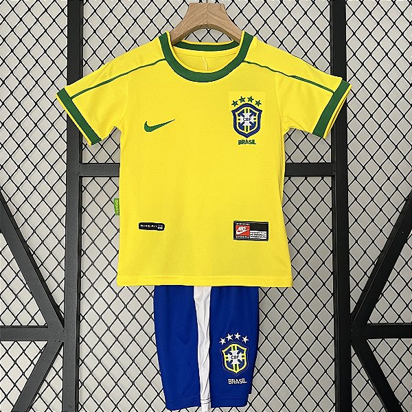 Kit Infantil Brasil 1 Retrô Camisa e Short 1998