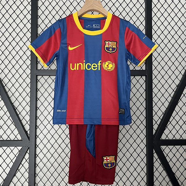 Kit Infantil Barcelona 1 Retrô Camisa e Short 2010 / 2011
