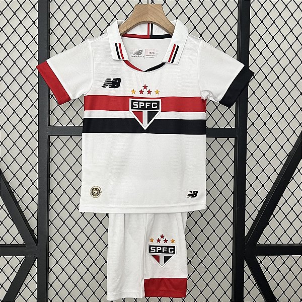 Novo Kit Infantil São Paulo 1 Branco Camisa e Short 2024 / 2025