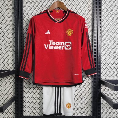 Kit Infantil Manchester United 1 Manga Longa e Short  2023 / 2024
