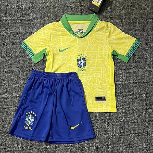 Novo Kit Infantil Brasil 1 Copa America Camisa e Short 2024