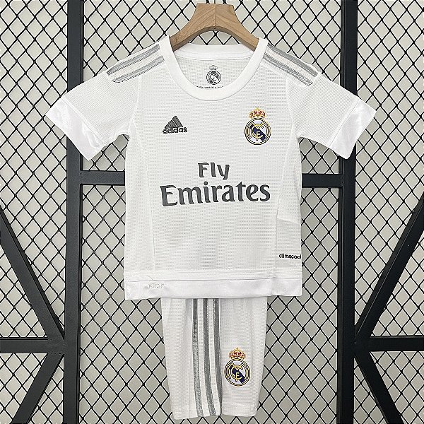 Kit Infantil Real Madrid 1 Retrô Camisa e Short 2015 / 2016