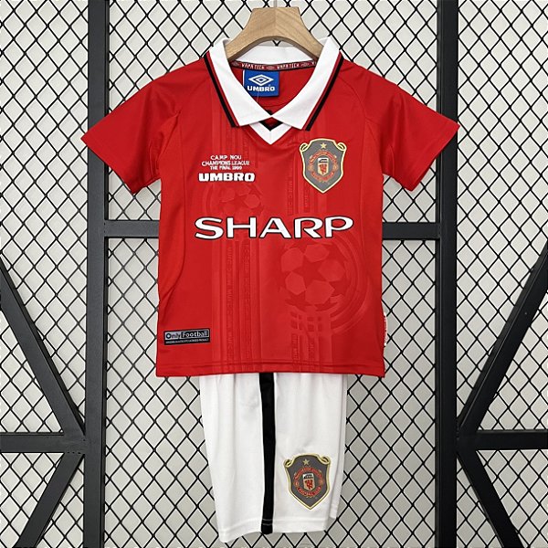 Kit Infantil Manchester United 1 Retrô Camisa e Short 1999 / 2000