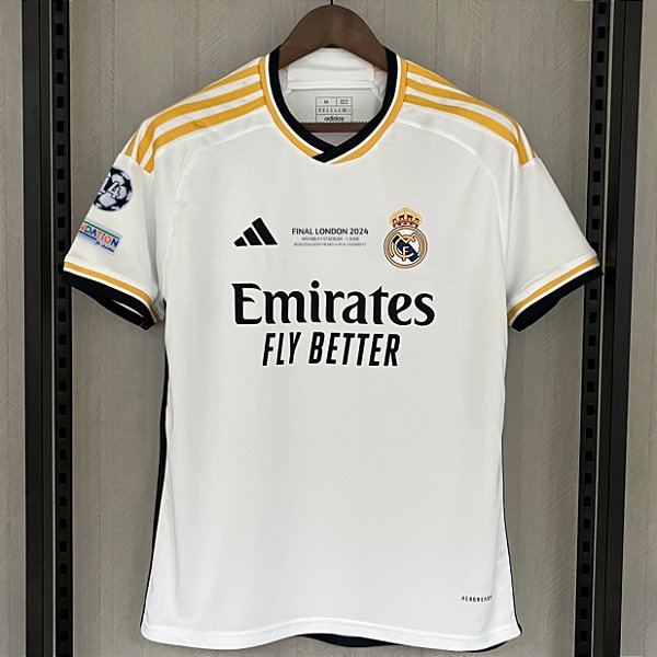 Nova Camisa Real Madrid 1 Final Com Patch Campeão UCL E Match Day Torcedor Masculina 2024