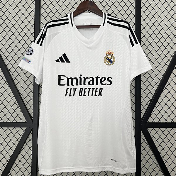 Nova Camisa Real Madrid 1 Com Patch UCL Torcedor Masculina 2024 / 2025