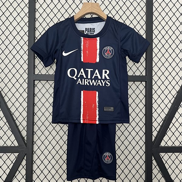 Novo Kit Infantil PSG 1 Azul Camisa e Short  2024 / 2025