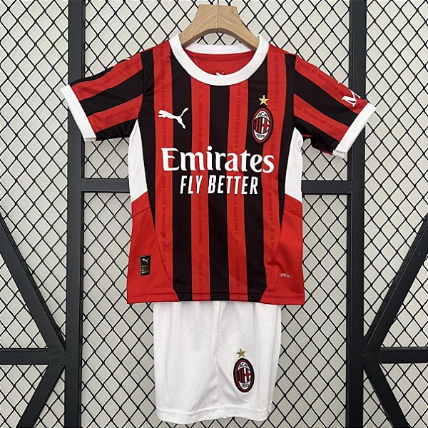 Novo Kit Infantil Milan 1 Vermelho E Preto Camisa e Short  2024 / 2025
