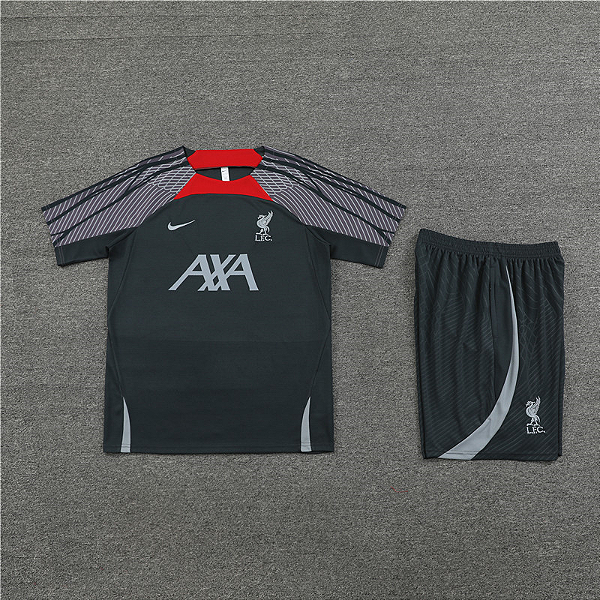 Novo Kit Treino Conjunto Liverpool Cinza Escuro Manga Curta E Short 2024 / 2025