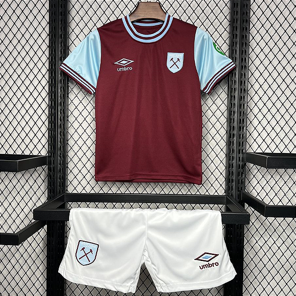 Novo Kit Infantil West Ham 1 Camisa e Short  2024 / 2025