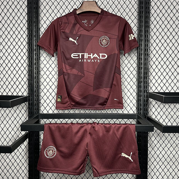 Novo Kit Infantil Manchester City 3 Camisa e Short  2024 / 2025