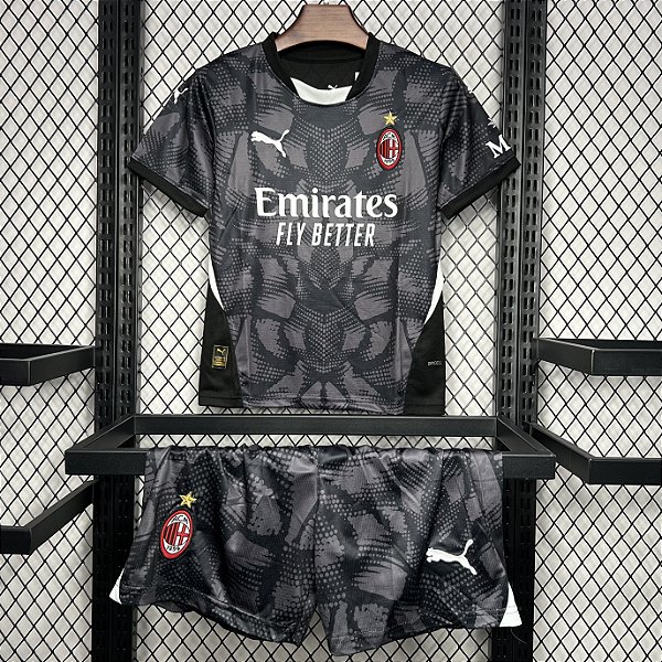 Novo Kit Infantil Milan Goleiro Preto Camisa e Short  2024 / 2025