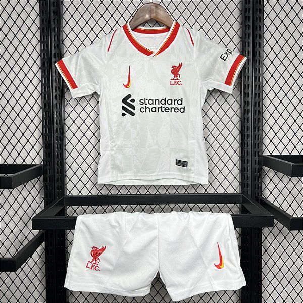 Novo Kit Infantil Liverpool 3 Branco Camisa e Short  2024 / 2025