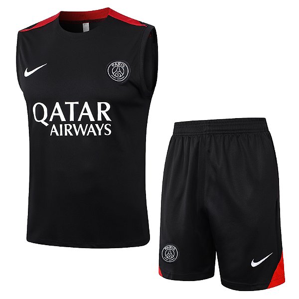 Kit Treino Conjunto PSG Preto Masculino 2024 / 2025