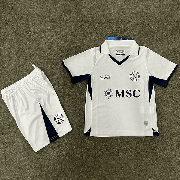 Novo Kit Infantil Napoli 2 Branco Camisa e Short 2024 / 2025