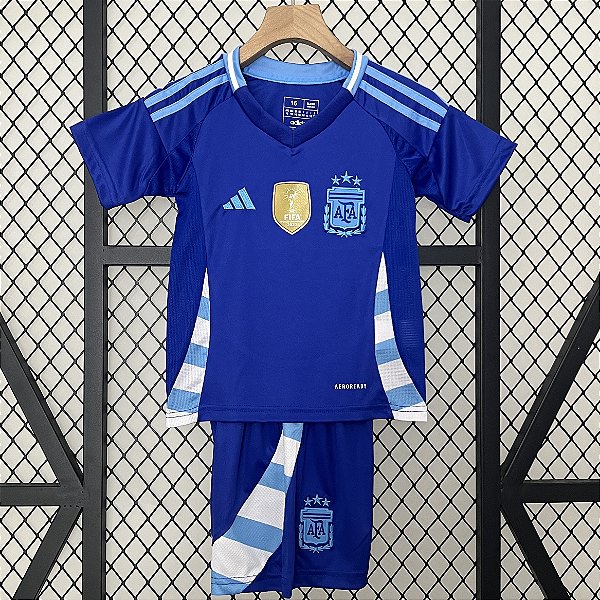 Novo Kit Infantil Argentina 2 Com Patch Camisa e Short 2024 / 2025