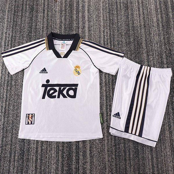 Kit Infantil Real Madrid 1 Retrô Camisa e Short 1998 / 2000