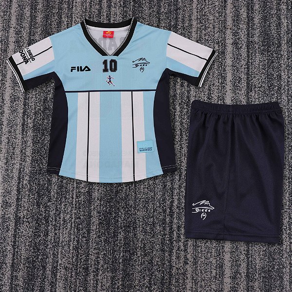 Kit Infantil Argentina Edição Maradona Retrô Camisa e Short 2001