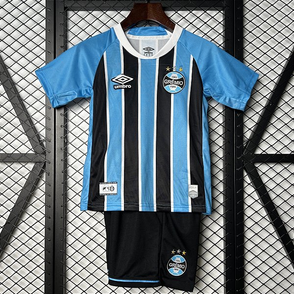 Novo Kit Infantil Grêmio 1 Azul E Preto Camisa e Short 2025 / 2026