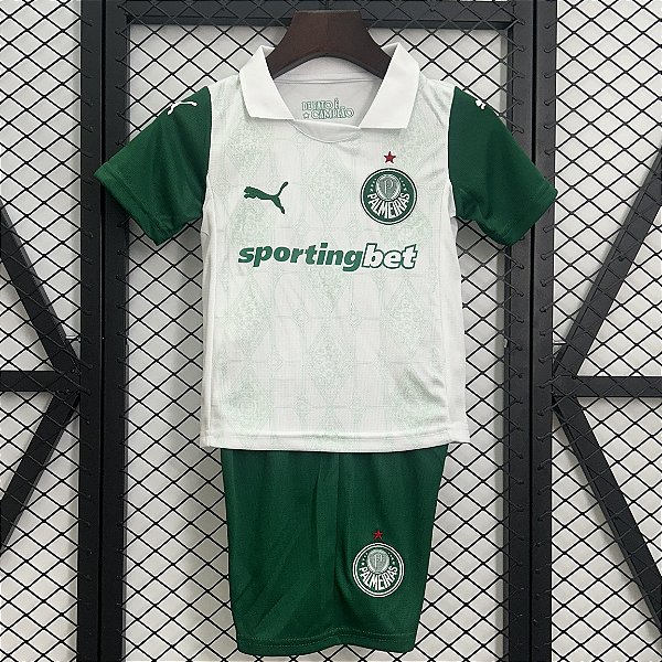 Novo Kit Infantil Palmeiras 2 Branco E Verde Camisa e Short  2025 / 2026