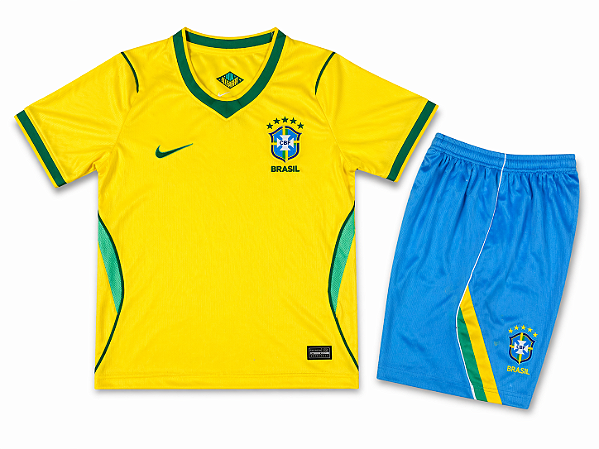 Novo Kit Infantil Brasil 1 Amarela Camisa e Short 2026 / 2026 - COPA DO MUNDO