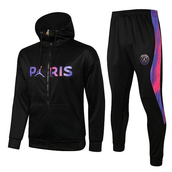 Conjunto PSG Jordan Paris Jaqueta Preto com Capuz Viagem Unissex