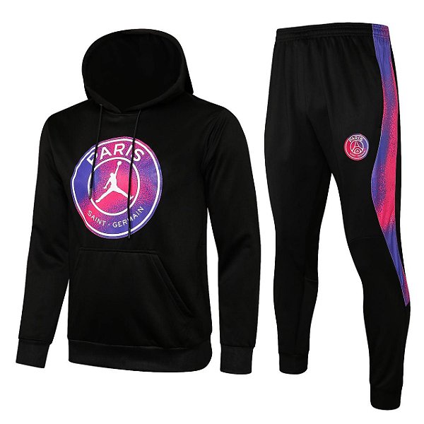 Conjunto PSG Jordan Preto Logo com Capuz Viagem Unissex