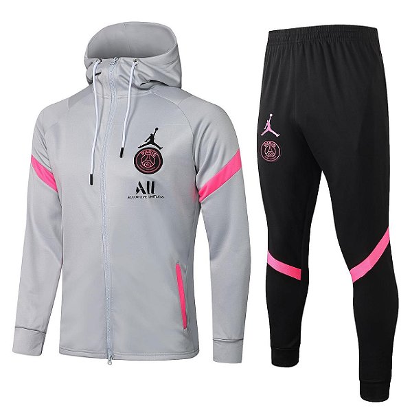 Conjunto PSG Jordan Paris Jaqueta Gray com Capuz Viagem Unissex