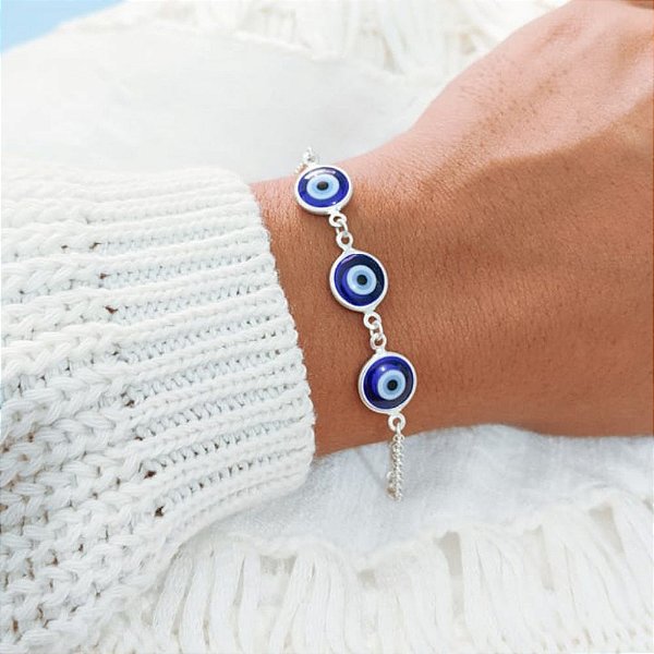Pulseira de Prata Três Olho Grego