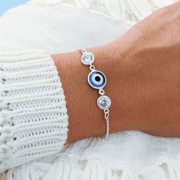 Pulseira de Prata Olho Grego com Zircônias