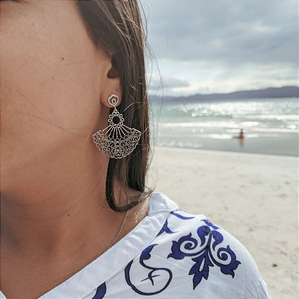 Brinco de Prata Leque Pendurado Bali