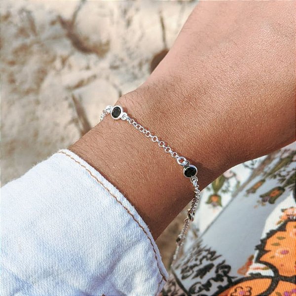 Pulseira de Prata com Zircônias Preta